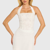 « Étoile » — Robe Mini Corset Dentelle Pailletée, Nacré