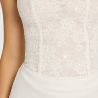 « Étoile » — Robe Mini Corset Dentelle Pailletée, Nacré
