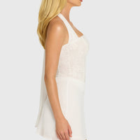 « Étoile » — Robe Mini Corset Dentelle Pailletée, Nacré