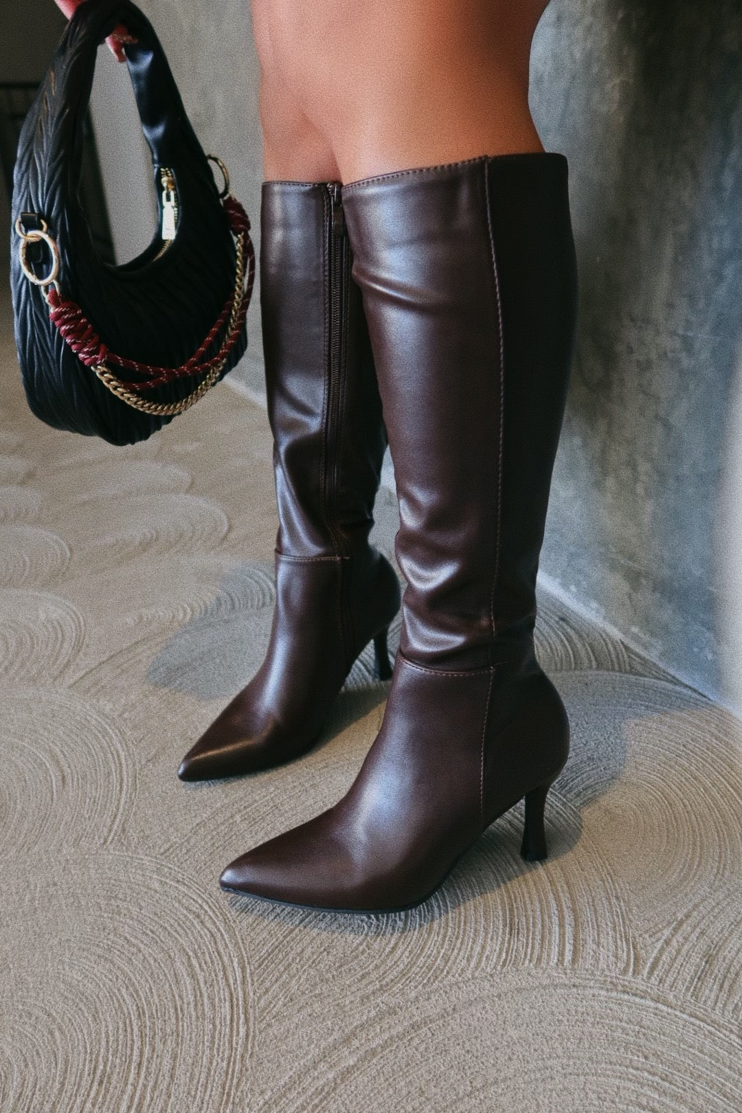 « Écorce Élégante » — Bottes Hautes à Talon, Marron